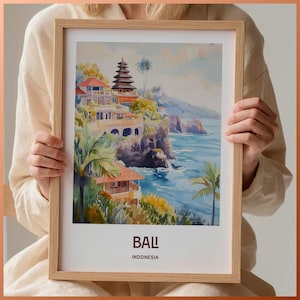 Bali Wand Kunst Druck, Minimalistisches Reise Poster, Pastell Stadtbild Dekor, Geschenk für Reisende, Retro Illustration Kunstwerk, C35-291