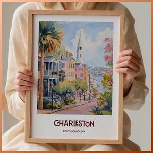 Lámina de Charleston, póster minimalista de paisaje urbano, decoración para el hogar en tonos pastel, regalo de cumpleaños único, arte de aniversario de boda, C35-405
