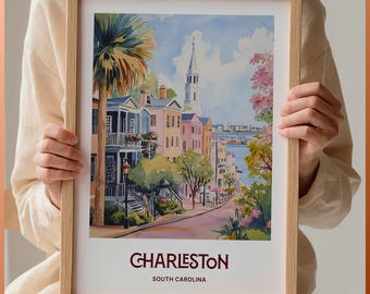 Charleston Wall Art Print, Minimalist Cityscape Poster, Pastel Home Décor, Unique Birthday Gift, Wedding Anniversary Art, C35-405