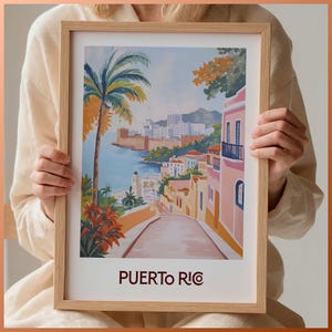 Puerto Rico Wall Art, San Juan Travel Poster Print, Minimalist Cityscape Art, Pastel Travel Decor, Retro Illustration Print, C35-82