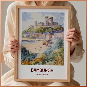 Bamburgh Reise Druck, UK Wandkunst, Minimalistisches Poster, Benutzerdefinierter Text, personalisiertes Geschenk, Hochzeitsgeschenk, Geburtstagsgeschenk, C35-724