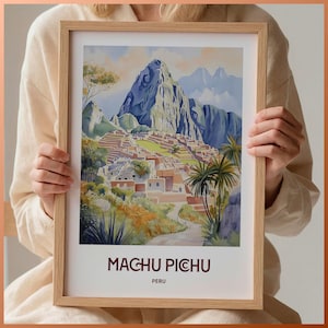 Machu Picchu Reise Poster, Peru Minimalistisches Poster, Pastell Wandkunst, Anden Dekor, Retro Reise Illustration, C35-262