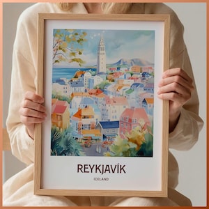 Island Reise Poster, Reykjavík Wandkunst, Berg Kirkjufell, Minimalistisches Stadtbild, Haus Geschenkidee, C35-373