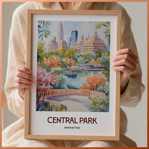 New York City Poster, Central Park Kunstdruck, Manhattan Wand Dekor, Reise Geschenk, Minimalistische Stadtansicht, Pastell Kunstwerk, C35-436