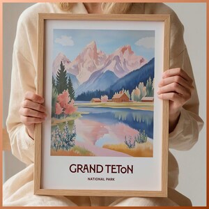 Impresión del Parque Nacional Grand Teton, arte mural minimalista, póster de viaje, arte urbano en tonos pastel, decoración natural, regalo de viaje, C35-127