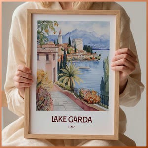 Gardasee Kunstdruck, Italien Reise Poster, Minimalistische Stadtansicht Wandkunst, Einzigartiges Geschenk für Geburtstage oder Jubiläen, C35-264