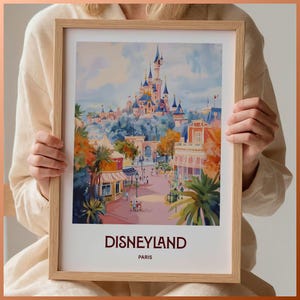Disneyland Paris Travel Print, Minimalist City Poster, Retro Wall Art, Birthday Gift, Wedding Decor, Pastel Artwork, C35-935