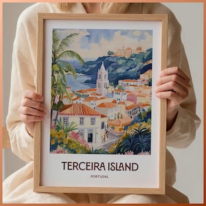 Terceira Island Travel Print, Pastel Wall Art, Minimalist Home Décor, Portugal Art, Vintage Travel Poster, Gift for Art Lovers, C35-611