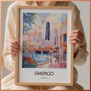 Chicago Travel Poster: Vintage Cityscape Art Print