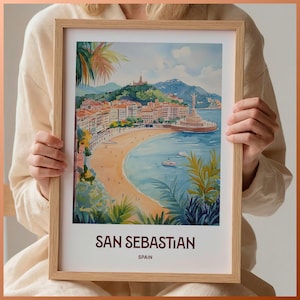 San Sebastistan Spanien Poster, Spanien Reisedruck, Minimalistische Wandkunst, Donostia Wohnkultur, Pastell Stadtbild, C35-552