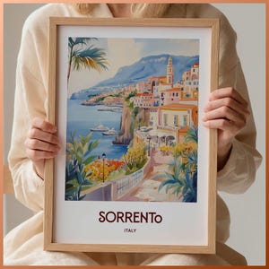 Sorrento Reise Poster, minimalistische Wandkunst, Pastell Stadtansicht Dekor, Italien Geschenk für Kunstliebhaber, Retro Reise Poster, C35-453