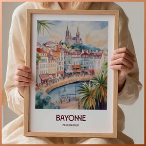 Bayonne Print, Frankreich Wandbild, Strand Stadtansicht, Baskenland Dekoration, Reiseposter, Minimalistische Kunst, Housewarminggeschenk, C35-958