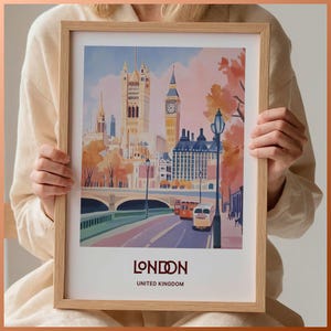 London Big Ben Print: Minimalist Pastel Cityscape Travel Poster