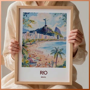 Rio Travel Print, Brazil Poster, Minimalist Cityscape Art, Pastel Wall Decor, Custom Text, Personalized Travel Gift, Birthday, C35-957