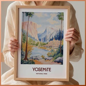 Yosemite National Park Print, Vintage Yosemite Wall Art, Pastel Travel Poster, Minimalist Decor, California Art Decor, C35-276