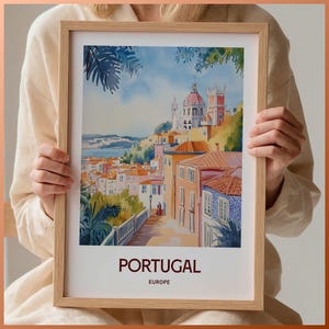 Portugal Reise Poster, Algarve Kunstdruck, Lissabon Wanddekor, Minimalistische Stadtansicht, Vintage Reisekunst, Retro Pastell Dekor, C35-158