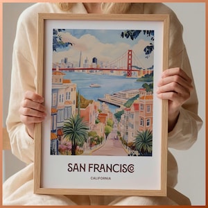 Póster de viaje de San Francisco, impresión vintage de San Francisco, arte mural de California, decoración minimalista de paisaje urbano, decoración retro moderna para el hogar, C35-329