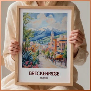 Impresión de esquí de Breckenridge, arte mural de Colorado, póster minimalista, texto personalizado, regalo personalizado, decoración de viaje retro, C35-815