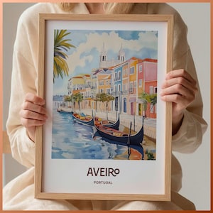 Lámina de viaje de Aveiro, arte mural minimalista, decoración de paisaje urbano de Portugal, tapiz en tonos pastel, regalo para amantes del arte, póster de viaje retro, C35-613