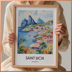 Saint Lucia Travel Poster: Caribbean Cityscape Art Print