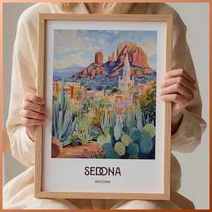 Sedona Reise Poster Arizona Druck Vintage Wand Kunst Retro Stadtbild Minimalistische Kunst Pastell Wüste Dekor, C35-328