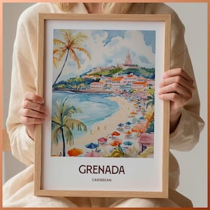 Grenada Reisedruck, Karibik Kunst Poster, Minimalistische Stadtansicht Dekor, Hochzeits oder Geburtstagsgeschenk, C35-744