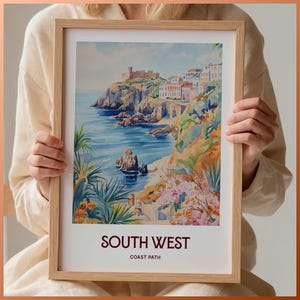 South West Coast Path Poster, National Trail Map Print, Hiking Gift, Dorset, Somerset, Devon, Cornwall, Jurassic Coast Art, C35-912