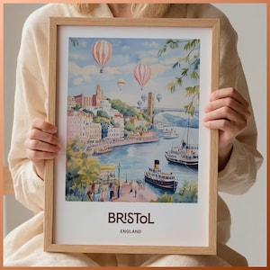 Bristol Reise-Druck, minimalistische Wandkunst, Bristol-Landschaft Dekor, Pastell Kunstdruck, Geschenk für Kunstliebhaber, Britische Hauswand, C35-715