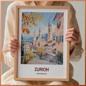 Zürich Reisedruck, Schweiz Poster, Minimalistische Stadtansicht Kunst, Benutzerdefinierter Text, personalisiertes Hochzeitsgeschenk, Retro wanddekor, C35-368