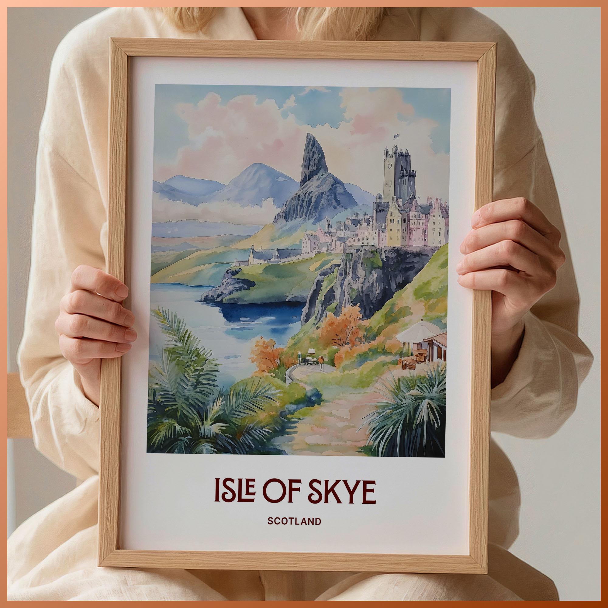 Isle of Skye Travel Print, Minimalist Wall Art, Scotland Home Décor, Retro Cityscape Gift, Pastel Artwork for Art Lovers, C35-710