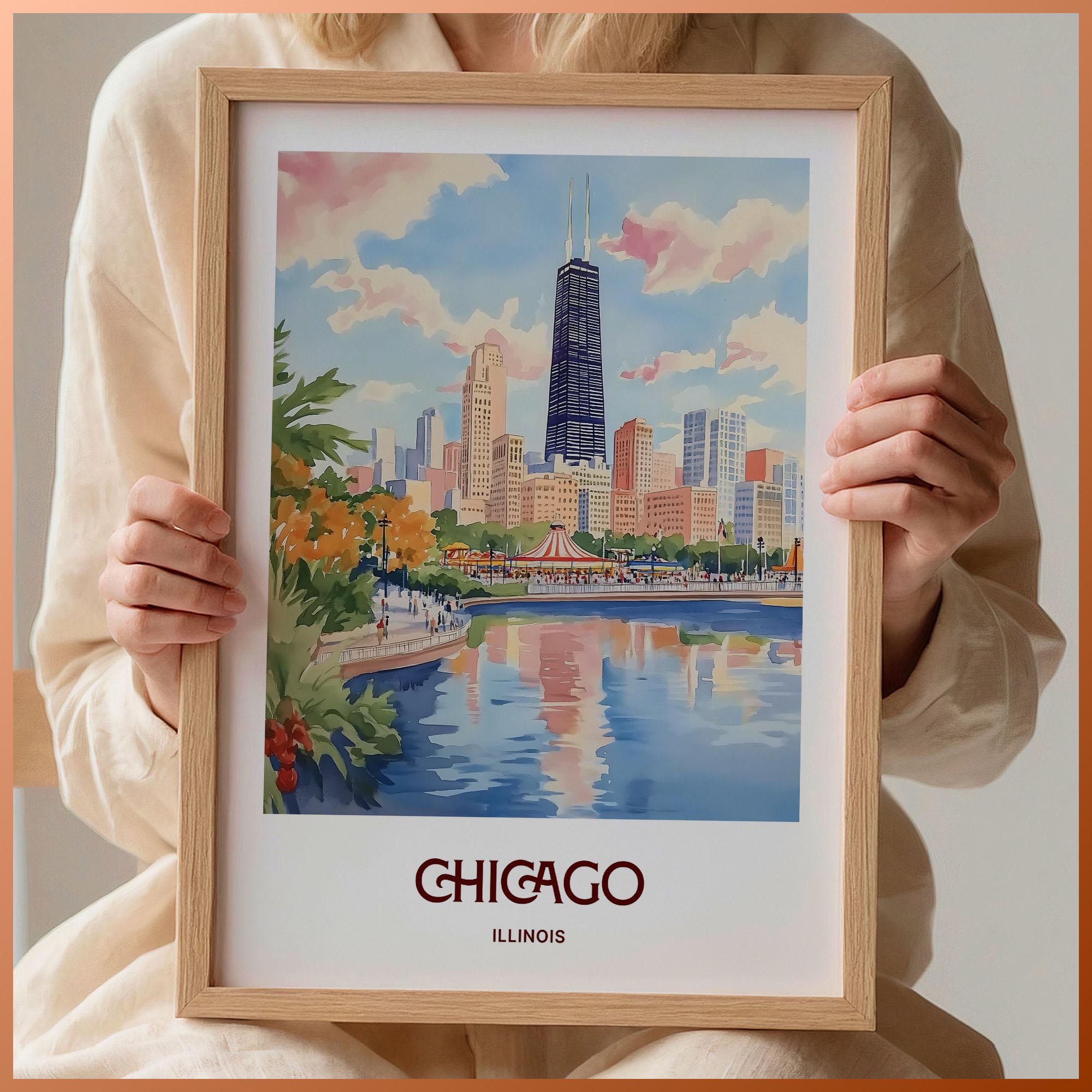 Chicago Skyline Art Print: Minimalist Pastel Cityscape Poster