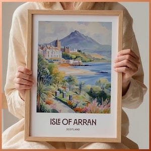 Isle of Arran Travel Print, Minimalist Wall Art, Scotland Home Décor, Retro Poster, Art Lover Gift, Pastel Cityscape, C35-414