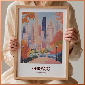 Chicago Cityscape Art Print: Minimalist Pastel Travel Poster