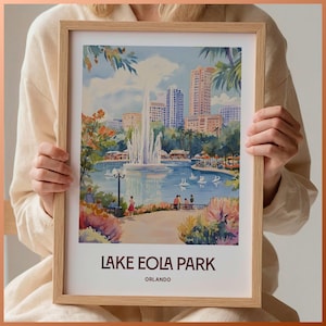 Los Angeles Poster, Lake Eola Park, USA Reise Poster, Minimalistische Stadtansicht, Pastell Wandbild, Einweihungsgeschenk, Geburtstagsgeschenk, C35-968