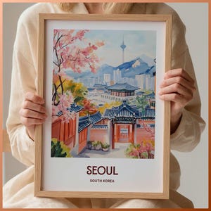 Impresión de viaje de Seúl, póster minimalista de Seúl, texto personalizado, regalo personalizado, regalo de boda o cumpleaños, C35-285