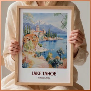 Impresión del Parque Nacional del Lago Tahoe, arte mural minimalista, póster de viaje, arte de paisaje urbano en colores pastel, decoración serena, idea de regalo, C35-344