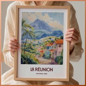 La Réunion National Park Print, Minimalist Wall Art, Pastel Travel Poster, Home Décor, Gift for Art Lovers, France Art, C35-974
