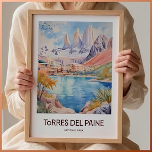 Torres del Paine Poster, Patagonia Wall Art Print, Minimalist Travel Art, Framed & Unframed Home Decor Gift, C35-753