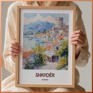 Shkodër Travel Print, Albania City Poster, Minimalist Wall Art, Pastel Travel Artwork, Birthday Gift, Wedding Present, C35-805