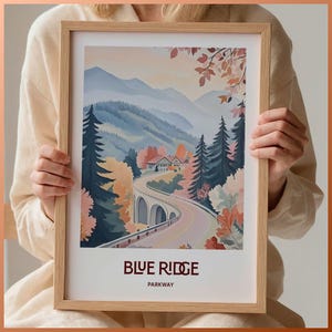 Blue Ridge Parkway Art Print, Travel Poster, Minimalist Home Décor, Pastel Illustration, Gift Idea, Birthday Present, C35-53