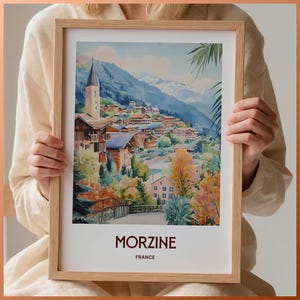Morzine Ski Print, Minimalist Ski Resort Poster, France Wall Art, Pastel Travel Decor, Wedding Gift, Birthday Present, C35-179