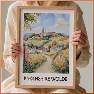 Lámina de viaje de Lincolnshire Wolds, arte mural minimalista, decoración urbana en tonos pastel, regalo único para amantes del arte, póster de viaje ANOB, C35-633