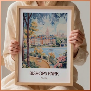 Bishops Park Fulham Poster: London Travel Art, River Thames Print