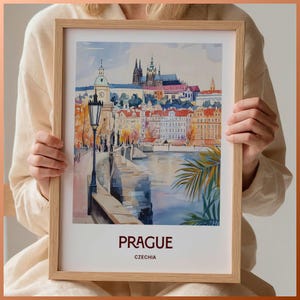 Prague Travel Poster, Minimalist Prague Art, Vintage Czech Republic Print, Pastel Cityscape Decor, Retro Wall Art, C35-211