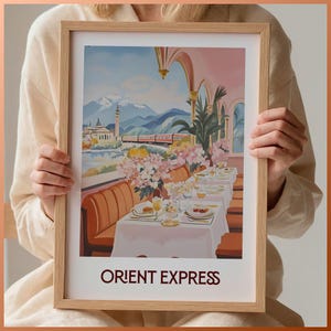 Orient Express Travel Poster, Vintage Train Art Print, London, Paris, Venice, Minimalist Cityscape, Retro Railway Decor, C35-96