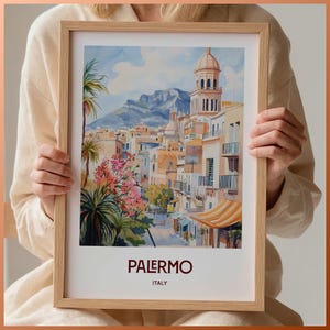 Palermo Travel Print: Minimalist Sicily Art, Retro Italy Poster
