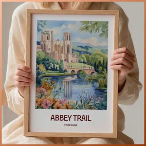 Yorkshire Dales Abbey Trail Hiking Poster: Minimalist Art Print