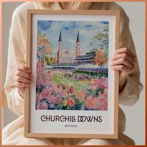 Impresión de carreras de Churchill Downs, arte de Kentucky, póster minimalista, texto personalizado, regalo personalizado, estética de viaje retro, C35-992
