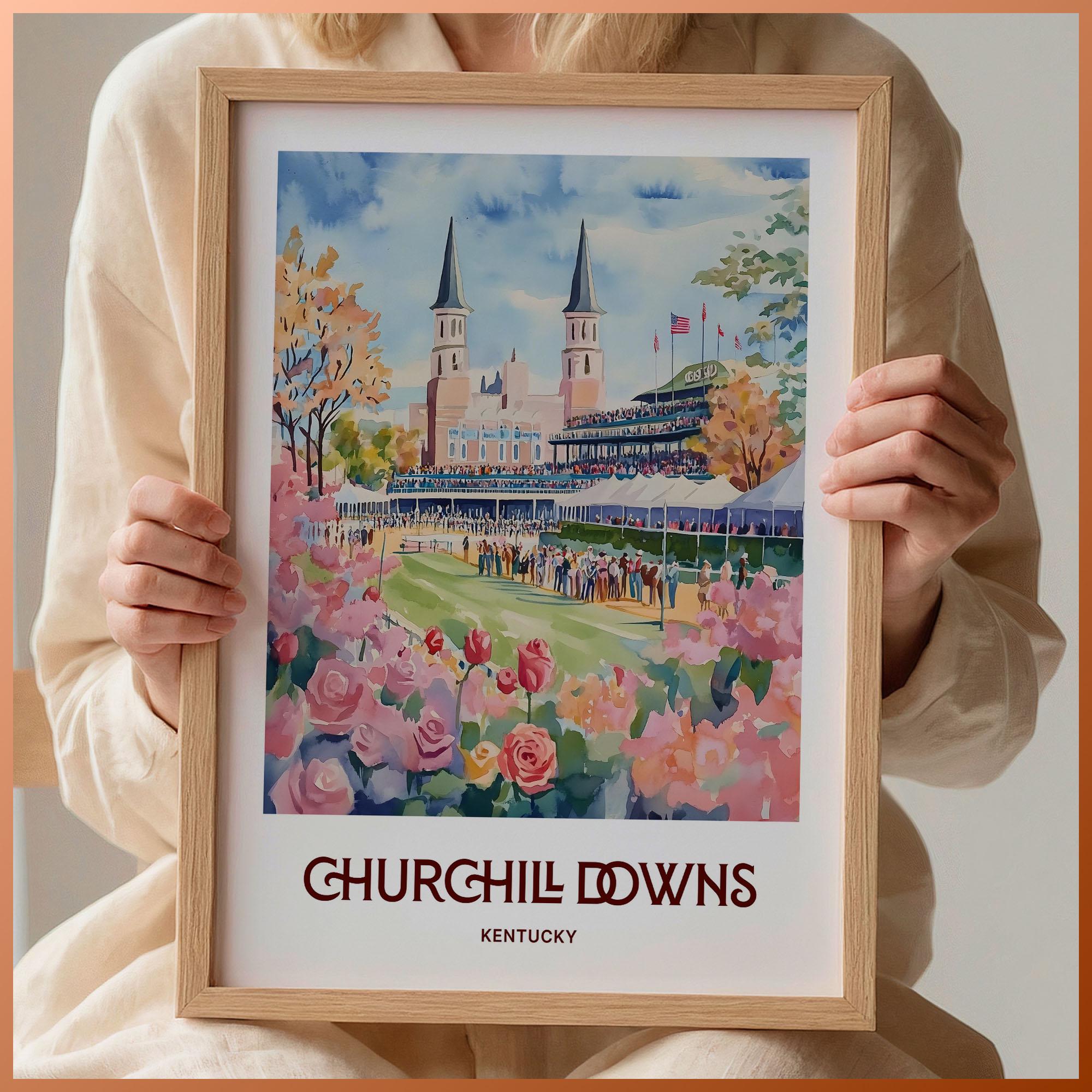Churchill Downs Racing Print: Retro Kentucky Art, Custom Text Available
