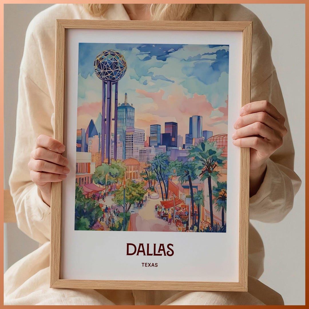 Dallas Skyline Print: Retro Texas Cityscape Travel Poster - Etsy